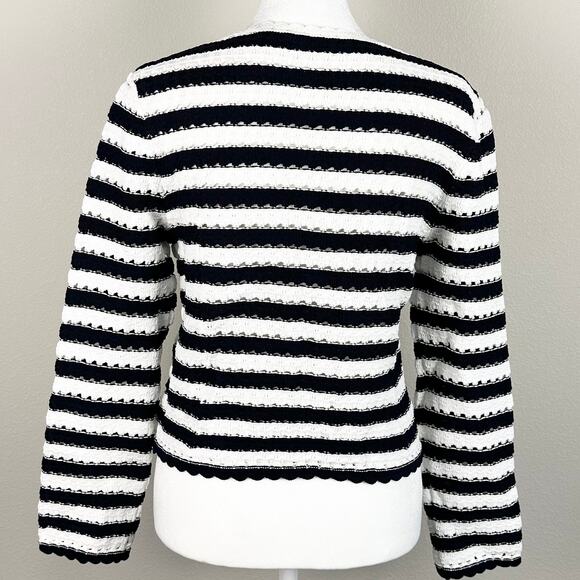 Maje Striped Crochet-Effect Cardigan Navy Ecru - Picture 9 of 16